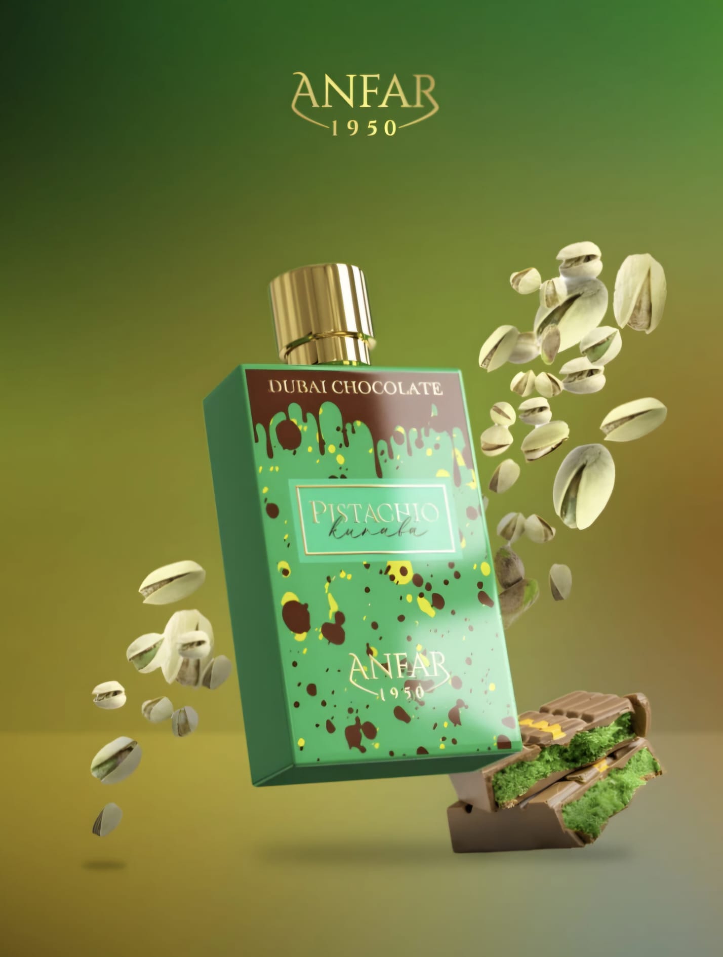 Anfar 1950 Dubai Chocolate - Pistachio Kunafa - Extrait De Parfum - 80 ML - imagine 4
